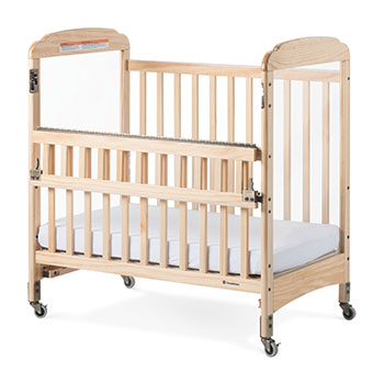 SafeReach crib with natural finish and ClearView end panels