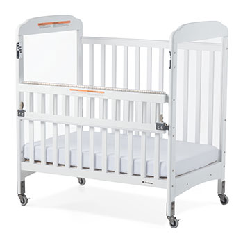 SafeReach crib with white finish and ClearView end panels