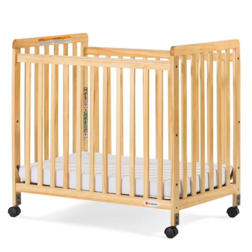 Foundations SafetyCraft Fixed-Side Wood Mini Crib, Slatted End Panels