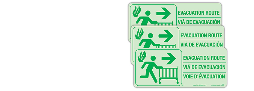 Glow-in-the-dark evacuation signs to guide personnel to the nearest exit