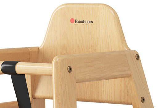 Foundations NeatSeat wood high chairs feature a high back for extra support for children
