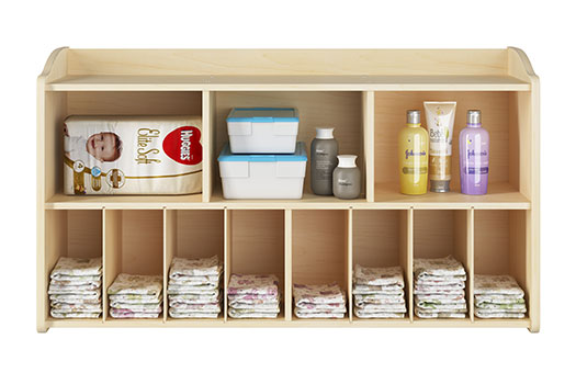 Changing table coordinates with a matching diaper organizer wall unit