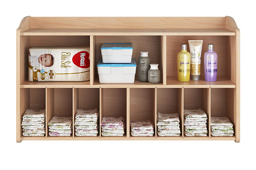 Changing table coordinates with a matching diaper organizer wall unit