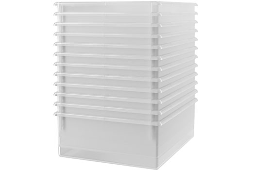 Storage tubs are stackable and sold in packs of twelve