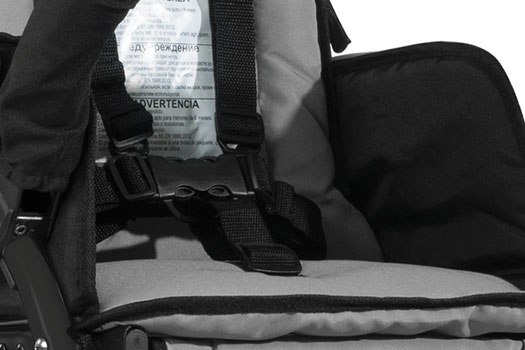 Foundations three seat stroller has a safety strap for each seat